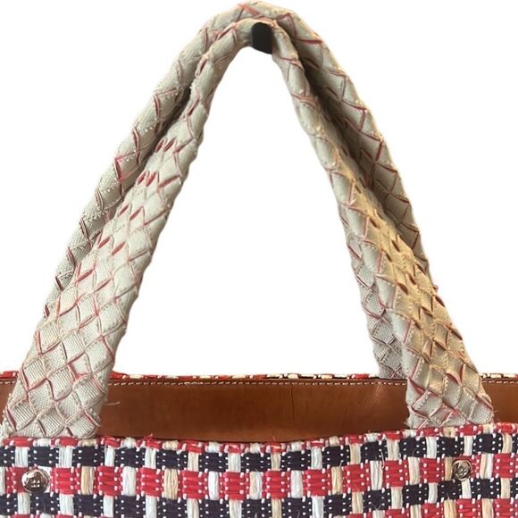 Kate Spade Red and Black Leather and Woven Tote Shoulder Bag - Picture 3 of 16